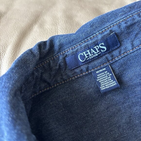 Chaps Womens Dress Blue Denim Long Sleeve Collared Size Medium Preppy Western - Picture 3 of 13